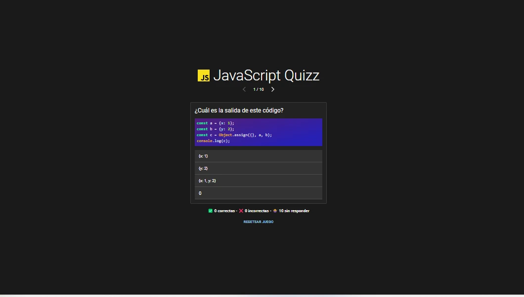 Captura de Javascript quizz